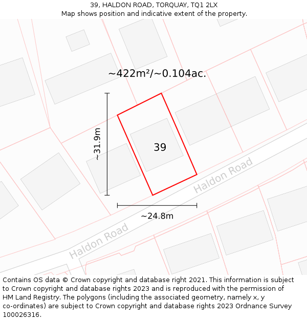 39, HALDON ROAD, TORQUAY, TQ1 2LX: Plot and title map