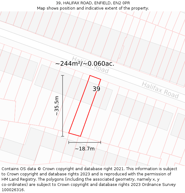39, HALIFAX ROAD, ENFIELD, EN2 0PR: Plot and title map