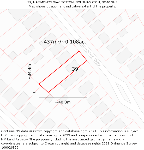 39, HAMMONDS WAY, TOTTON, SOUTHAMPTON, SO40 3HE: Plot and title map