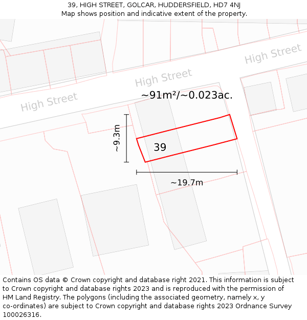 39, HIGH STREET, GOLCAR, HUDDERSFIELD, HD7 4NJ: Plot and title map