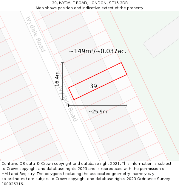 39, IVYDALE ROAD, LONDON, SE15 3DR: Plot and title map