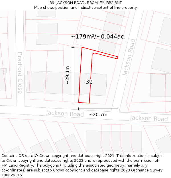 39, JACKSON ROAD, BROMLEY, BR2 8NT: Plot and title map