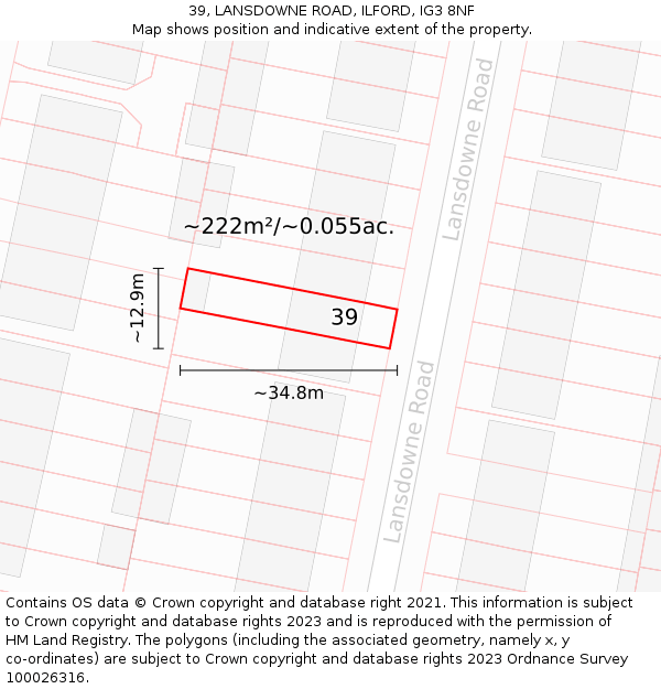 39, LANSDOWNE ROAD, ILFORD, IG3 8NF: Plot and title map