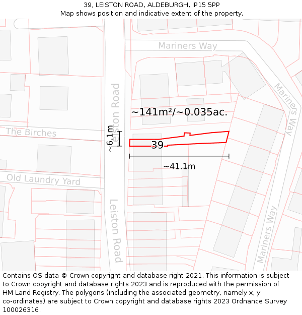 39, LEISTON ROAD, ALDEBURGH, IP15 5PP: Plot and title map