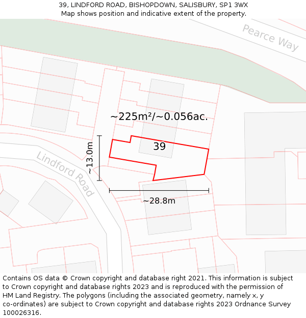 39, LINDFORD ROAD, BISHOPDOWN, SALISBURY, SP1 3WX: Plot and title map