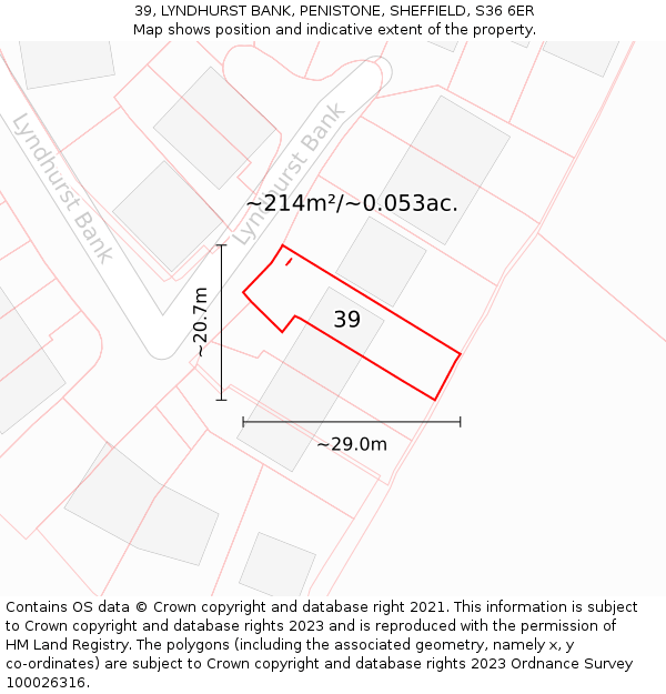 39, LYNDHURST BANK, PENISTONE, SHEFFIELD, S36 6ER: Plot and title map