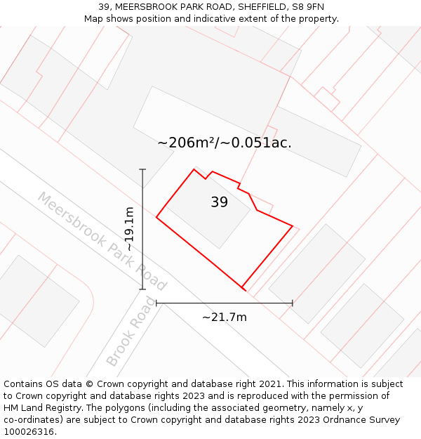 39, MEERSBROOK PARK ROAD, SHEFFIELD, S8 9FN: Plot and title map