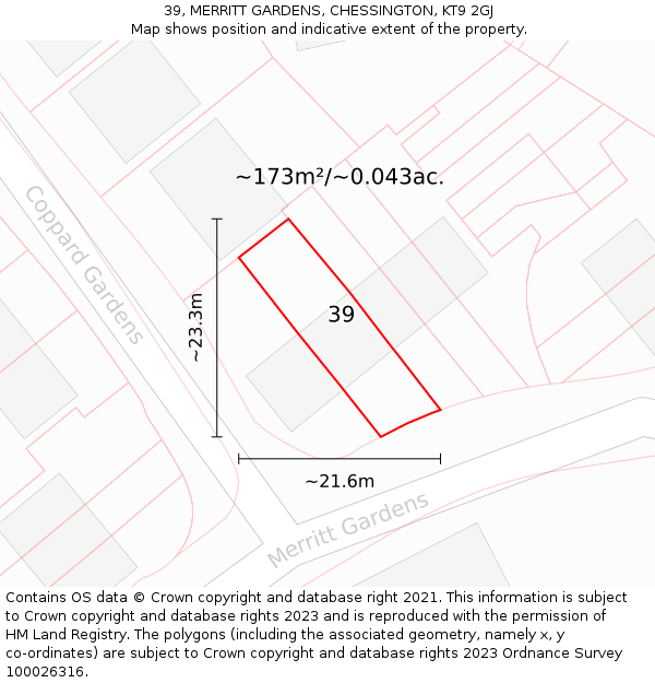 39, MERRITT GARDENS, CHESSINGTON, KT9 2GJ: Plot and title map