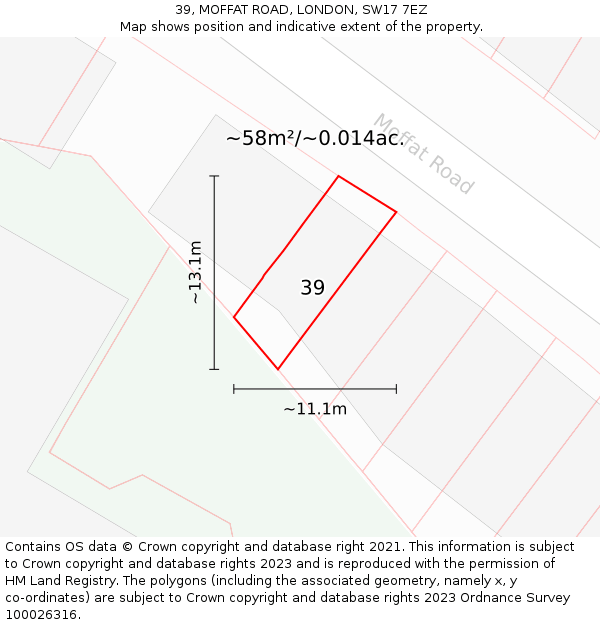 39, MOFFAT ROAD, LONDON, SW17 7EZ: Plot and title map