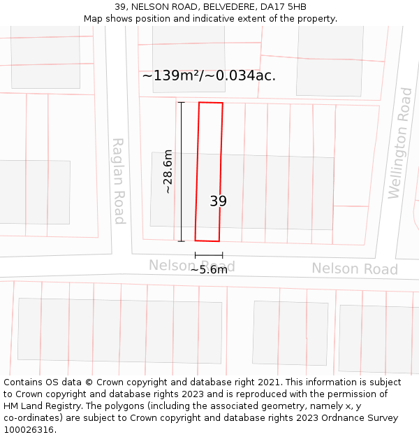 39, NELSON ROAD, BELVEDERE, DA17 5HB: Plot and title map