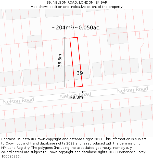 39, NELSON ROAD, LONDON, E4 9AP: Plot and title map