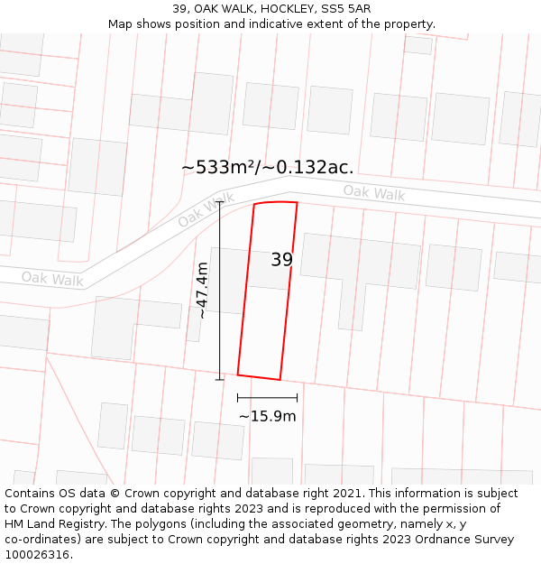 39, OAK WALK, HOCKLEY, SS5 5AR: Plot and title map