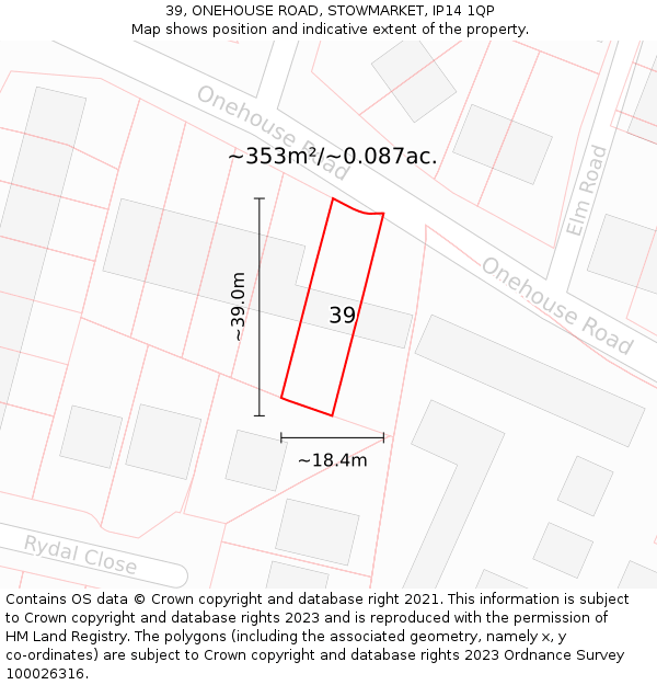 39, ONEHOUSE ROAD, STOWMARKET, IP14 1QP: Plot and title map