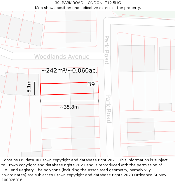 39, PARK ROAD, LONDON, E12 5HG: Plot and title map