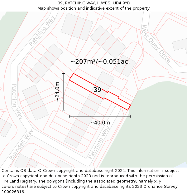 39, PATCHING WAY, HAYES, UB4 9YD: Plot and title map