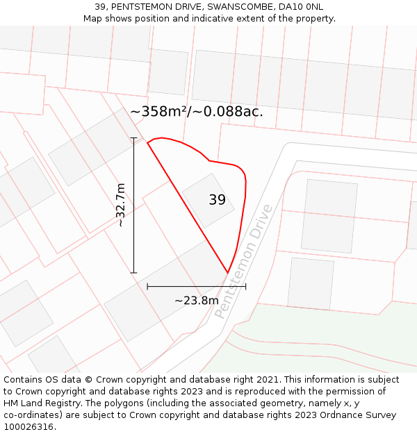 39, PENTSTEMON DRIVE, SWANSCOMBE, DA10 0NL: Plot and title map
