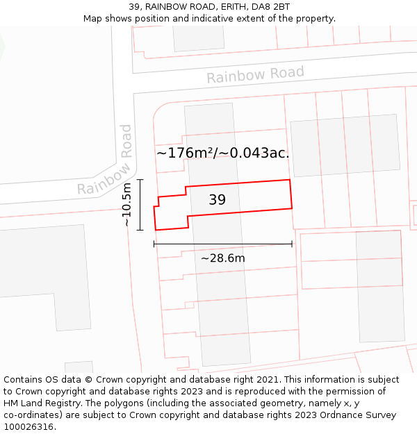 39, RAINBOW ROAD, ERITH, DA8 2BT: Plot and title map