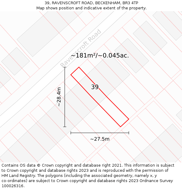39, RAVENSCROFT ROAD, BECKENHAM, BR3 4TP: Plot and title map