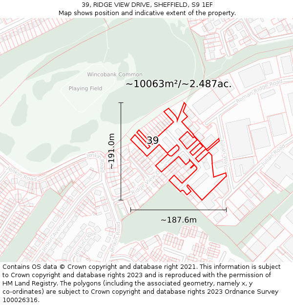39, RIDGE VIEW DRIVE, SHEFFIELD, S9 1EF: Plot and title map
