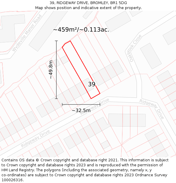 39, RIDGEWAY DRIVE, BROMLEY, BR1 5DG: Plot and title map