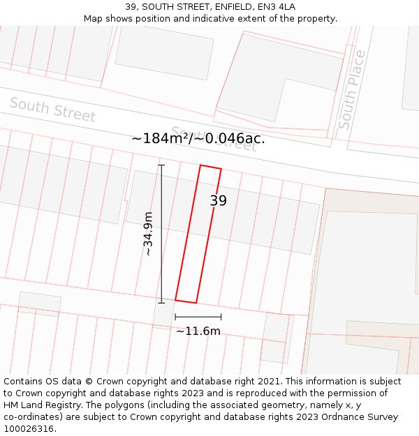 39, SOUTH STREET, ENFIELD, EN3 4LA: Plot and title map