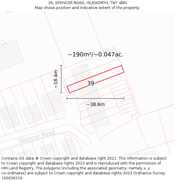 39, SPENCER ROAD, ISLEWORTH, TW7 4BN: Plot and title map