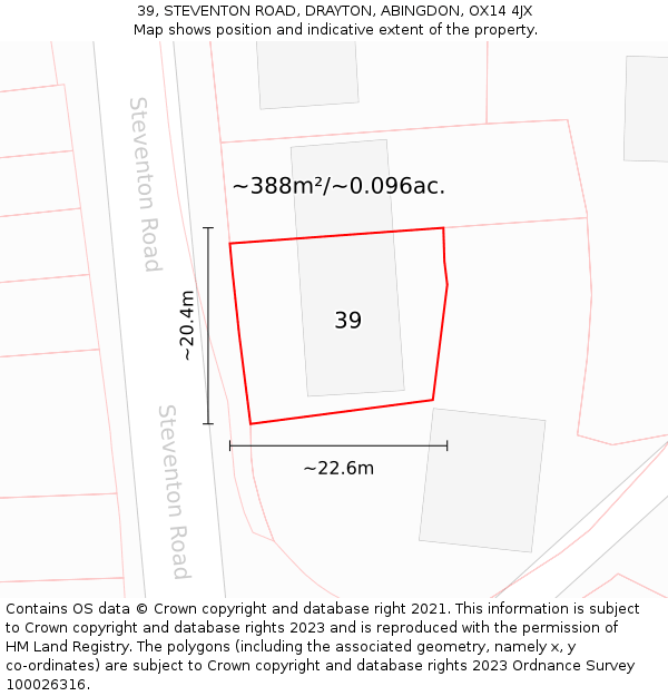 39, STEVENTON ROAD, DRAYTON, ABINGDON, OX14 4JX: Plot and title map
