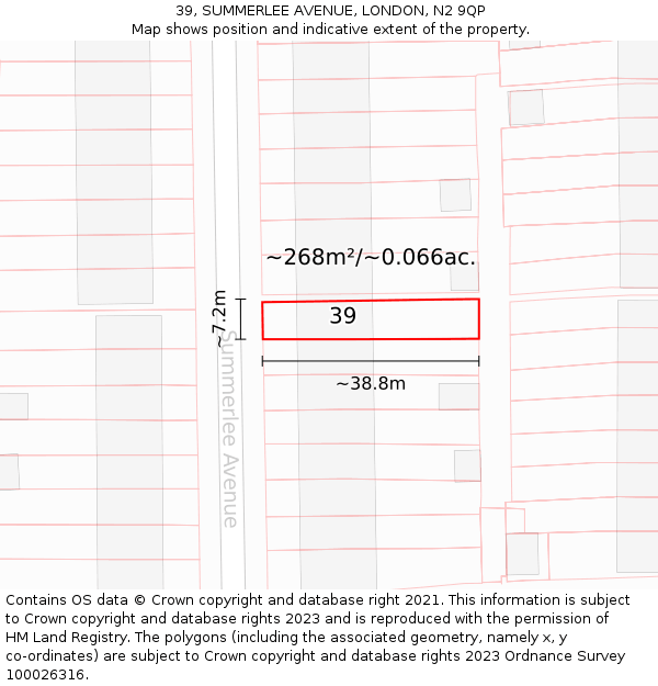 39, SUMMERLEE AVENUE, LONDON, N2 9QP: Plot and title map