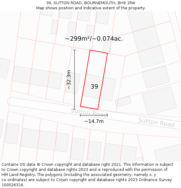 39, SUTTON ROAD, BOURNEMOUTH, BH9 1RW: Plot and title map
