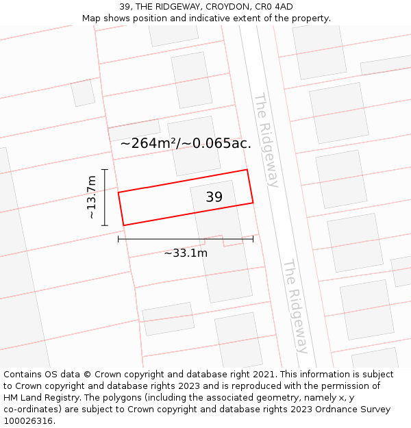 39, THE RIDGEWAY, CROYDON, CR0 4AD: Plot and title map