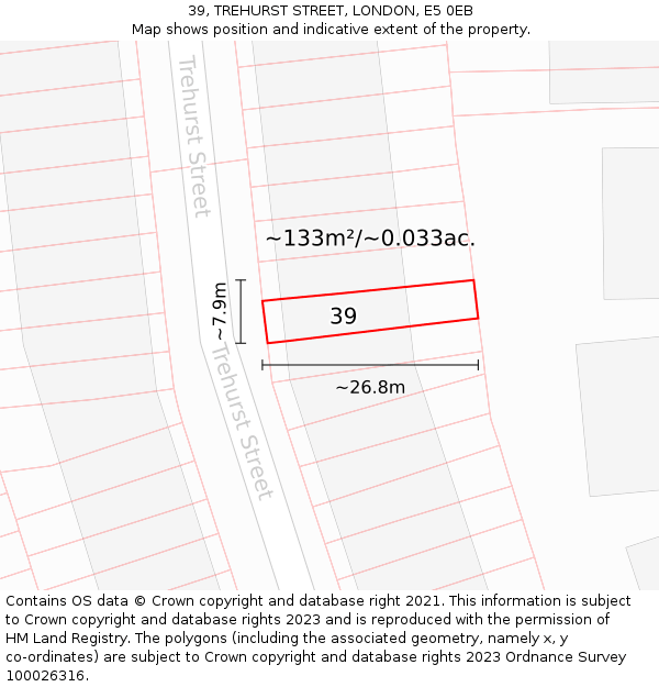 39, TREHURST STREET, LONDON, E5 0EB: Plot and title map