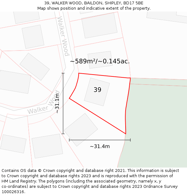 39, WALKER WOOD, BAILDON, SHIPLEY, BD17 5BE: Plot and title map