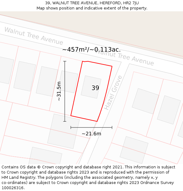 39, WALNUT TREE AVENUE, HEREFORD, HR2 7JU: Plot and title map