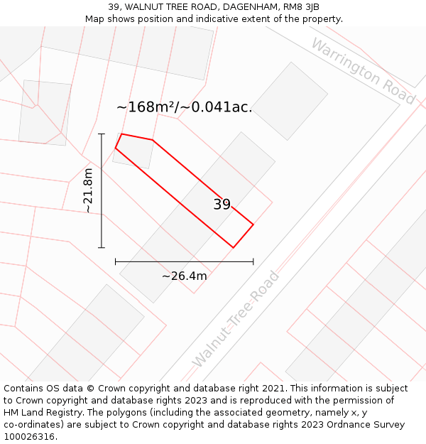 39, WALNUT TREE ROAD, DAGENHAM, RM8 3JB: Plot and title map