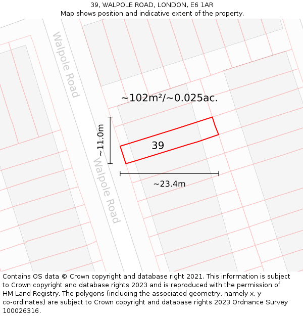 39, WALPOLE ROAD, LONDON, E6 1AR: Plot and title map