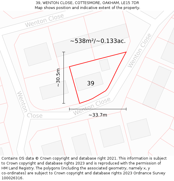 39, WENTON CLOSE, COTTESMORE, OAKHAM, LE15 7DR: Plot and title map