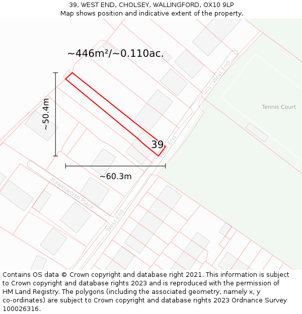 39, WEST END, CHOLSEY, WALLINGFORD, OX10 9LP: Plot and title map