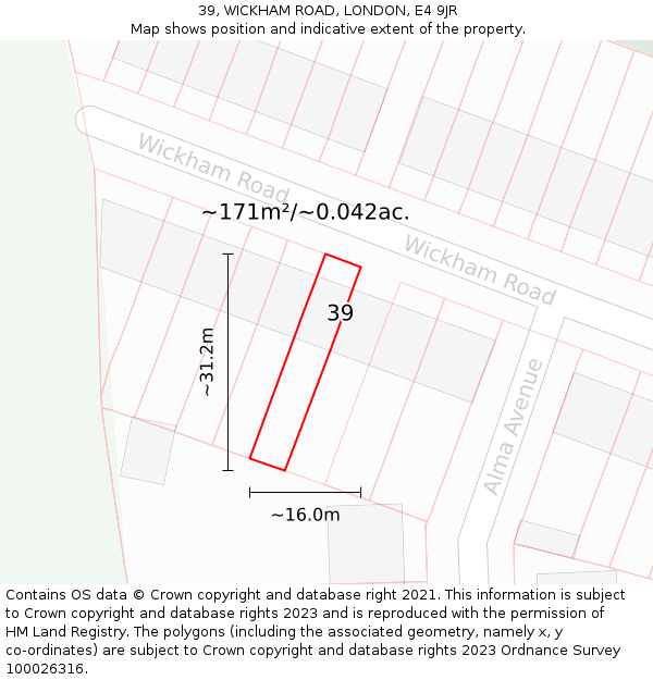 39, WICKHAM ROAD, LONDON, E4 9JR: Plot and title map