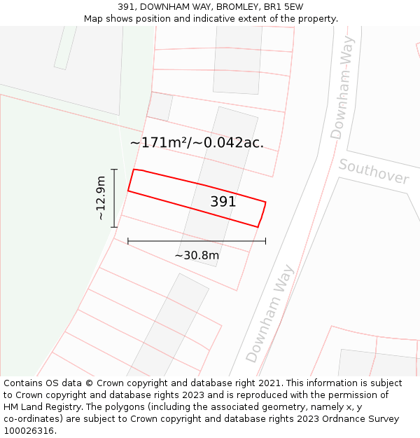391, DOWNHAM WAY, BROMLEY, BR1 5EW: Plot and title map