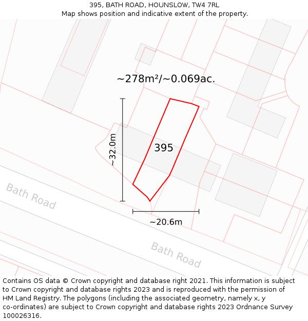395, BATH ROAD, HOUNSLOW, TW4 7RL: Plot and title map