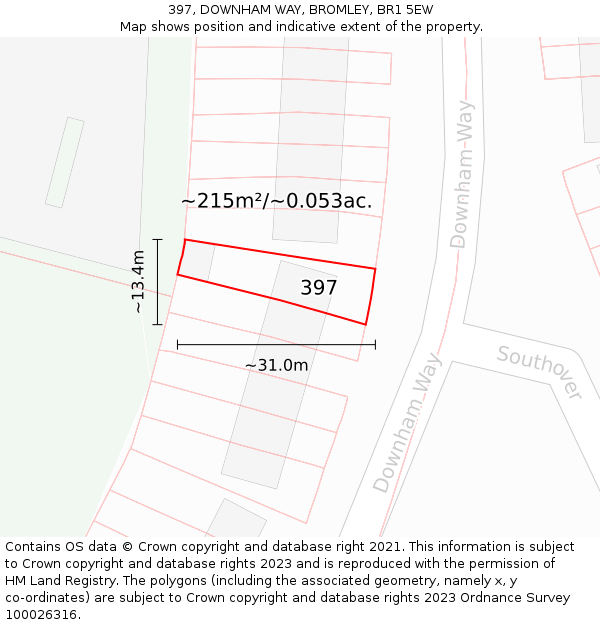 397, DOWNHAM WAY, BROMLEY, BR1 5EW: Plot and title map