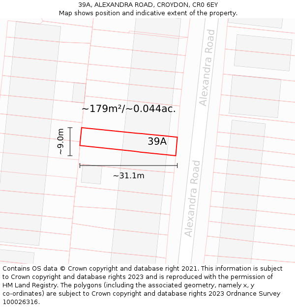 39A, ALEXANDRA ROAD, CROYDON, CR0 6EY: Plot and title map