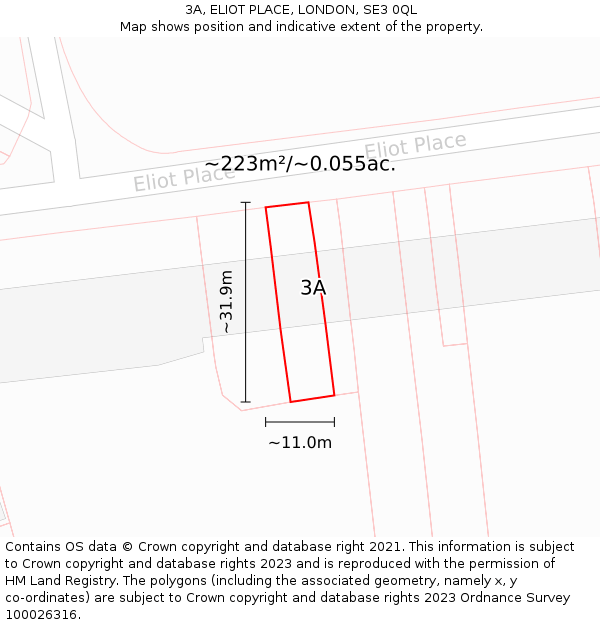3A, ELIOT PLACE, LONDON, SE3 0QL: Plot and title map