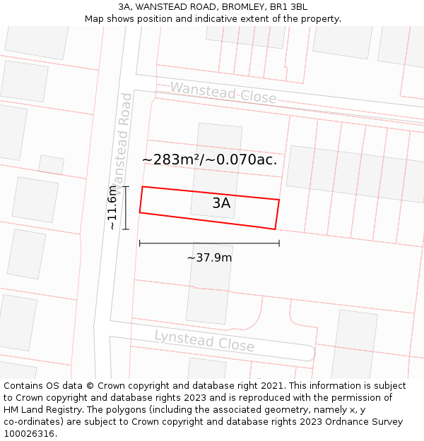 3A, WANSTEAD ROAD, BROMLEY, BR1 3BL: Plot and title map