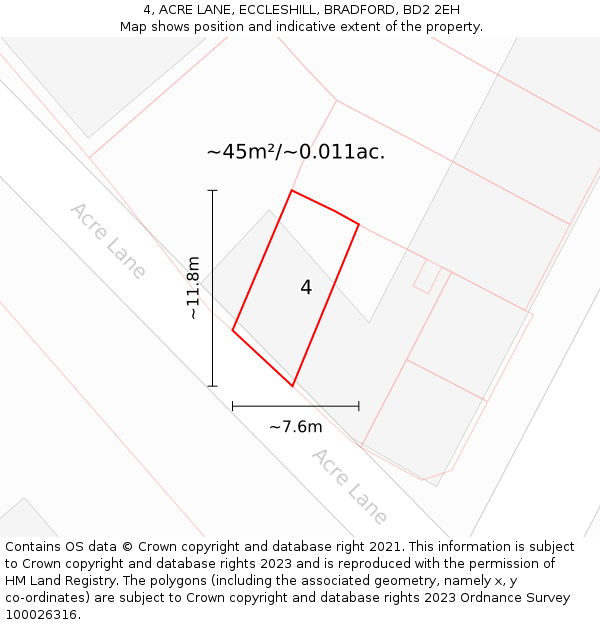 4, ACRE LANE, ECCLESHILL, BRADFORD, BD2 2EH: Plot and title map
