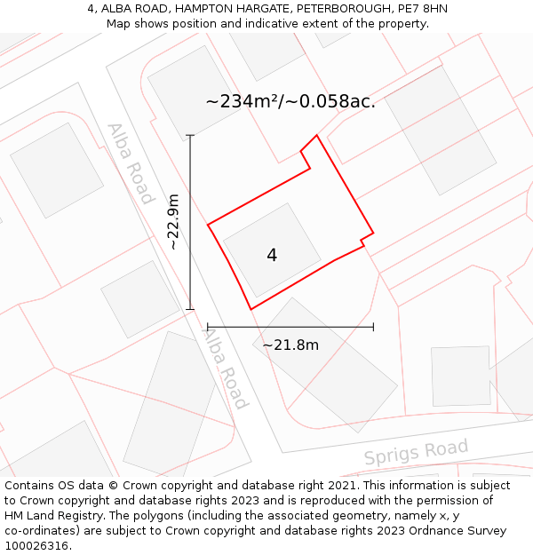 4, ALBA ROAD, HAMPTON HARGATE, PETERBOROUGH, PE7 8HN: Plot and title map