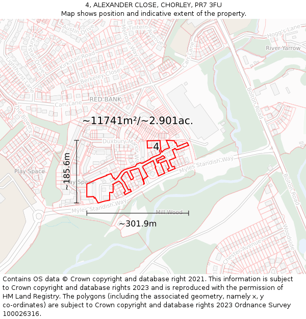 4, ALEXANDER CLOSE, CHORLEY, PR7 3FU: Plot and title map