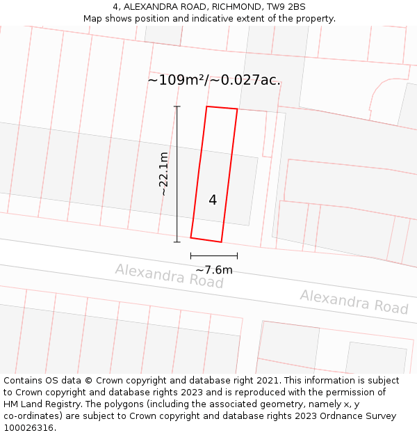 4, ALEXANDRA ROAD, RICHMOND, TW9 2BS: Plot and title map