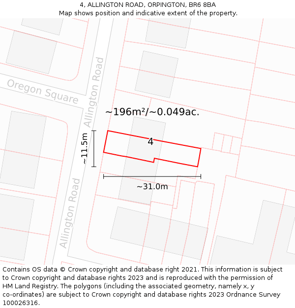 4, ALLINGTON ROAD, ORPINGTON, BR6 8BA: Plot and title map