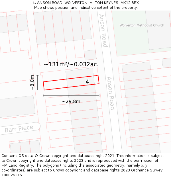 4, ANSON ROAD, WOLVERTON, MILTON KEYNES, MK12 5BX: Plot and title map